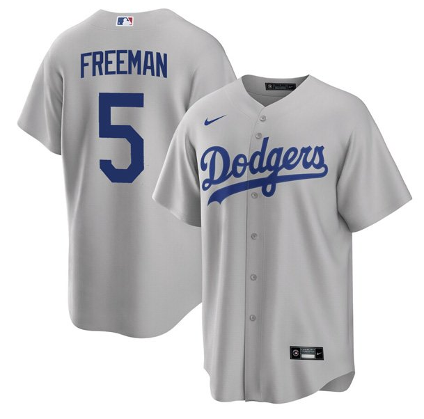 Men's Los Angeles Dodgers #5 Freddie Freeman Grey Cool Base Stitched Baseball Jersey Men's Los Angeles Dodgers #5 Freddie Freeman Grey Cool Base Stitched Baseball Jersey